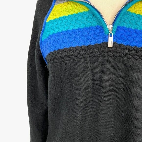 Neve Designs 1/4 Zip Sweater Size 2XL Merino Wool Blend Black Multicolor *READ* - Picture 3 of 14